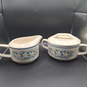 Lenox Temper-Ware Dewdrops Creamer & Sugar Set USA Made Floral - Speckled